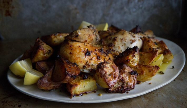 Baked greek chicken and lemon potatoes