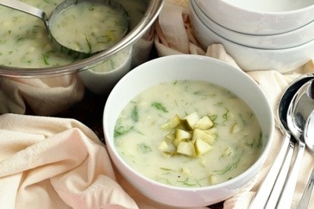A soup with pickled cucumbers