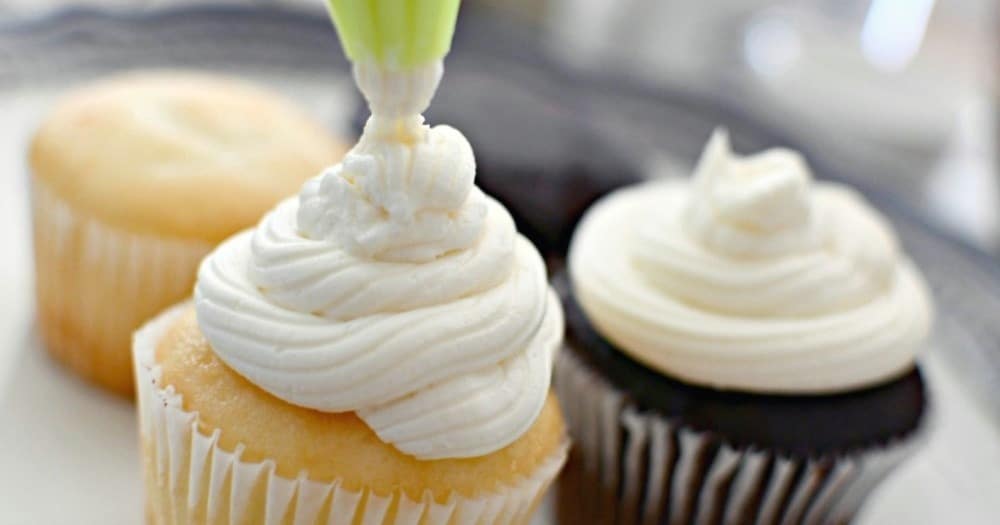 Vanilla buttercream on the top of cupcakes