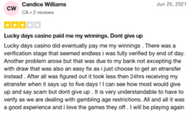 Lucky Days Trustpilot